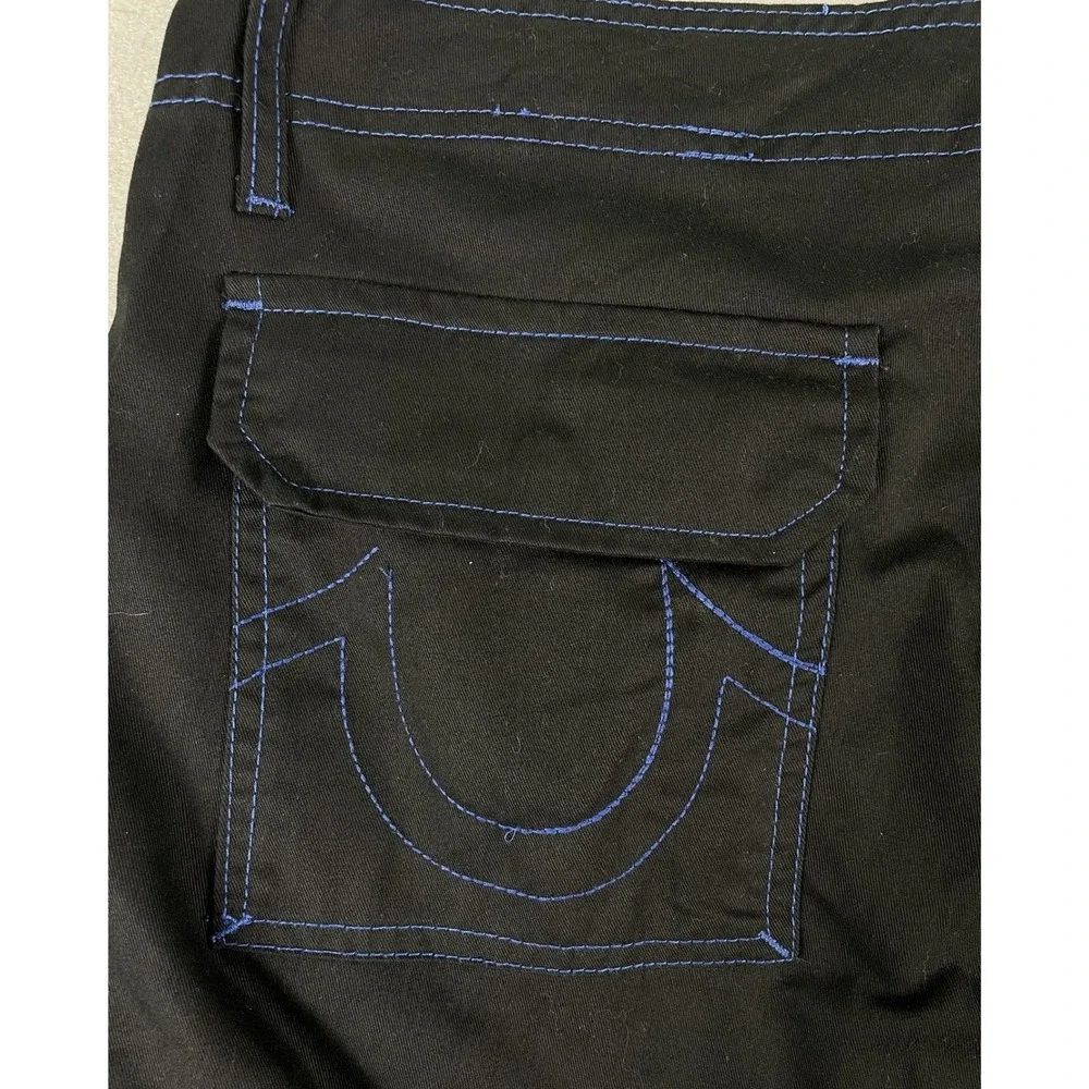 True Religion Cargo Pants Mens 34 Black Pacific Blue Straight Leg NWT Y2K Style